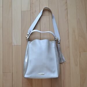 Brahmin Leather Hobo Shoulder Bag Cream Silver